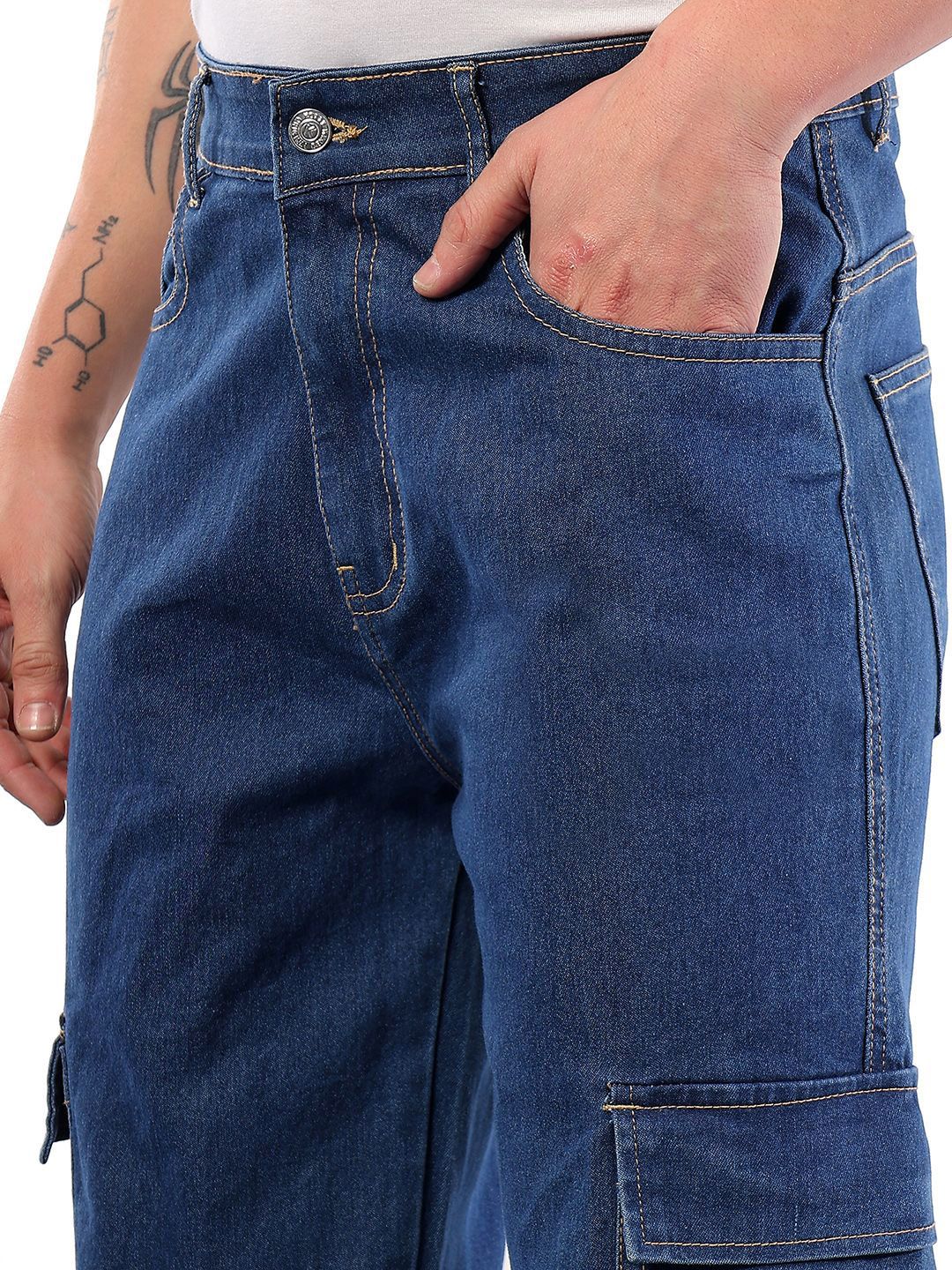 Kotty Men Relaxed Fit Low-Rise Cargo Styles Stretchable Jeans