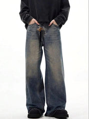 Kotty Men Wide Leg Low Rise Light Fade Stretchable Jeans