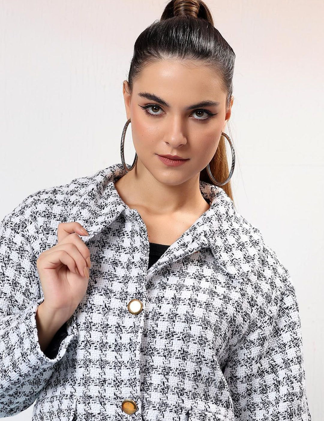 Kotty Women Checked Shawl Collar Overcoat