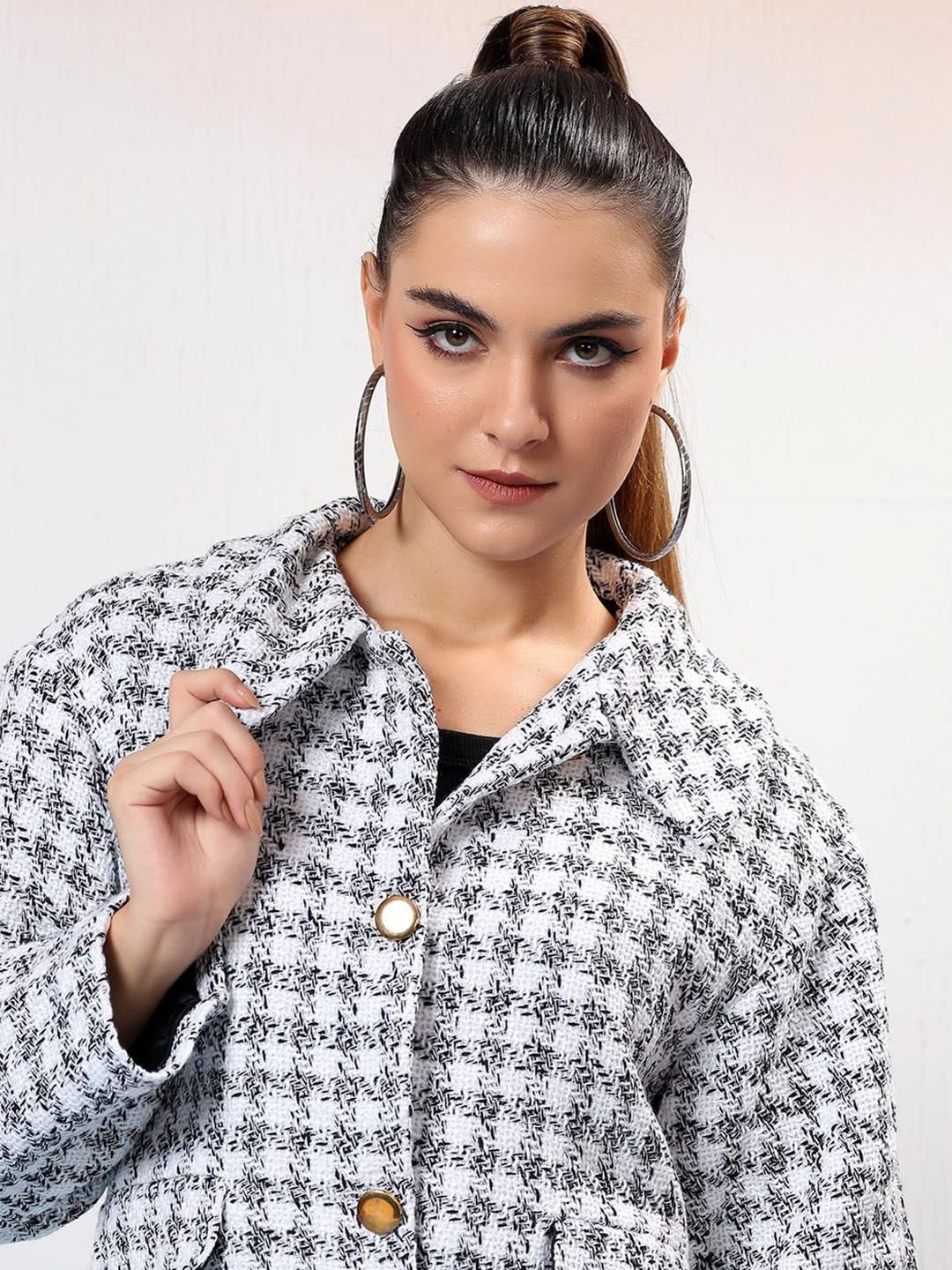 Kotty Women Checked Shawl Collar Overcoat