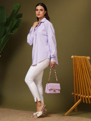 Kotty Women Relaxed Fit Spread Collar Vertical Striped Cotton Casual Shirt