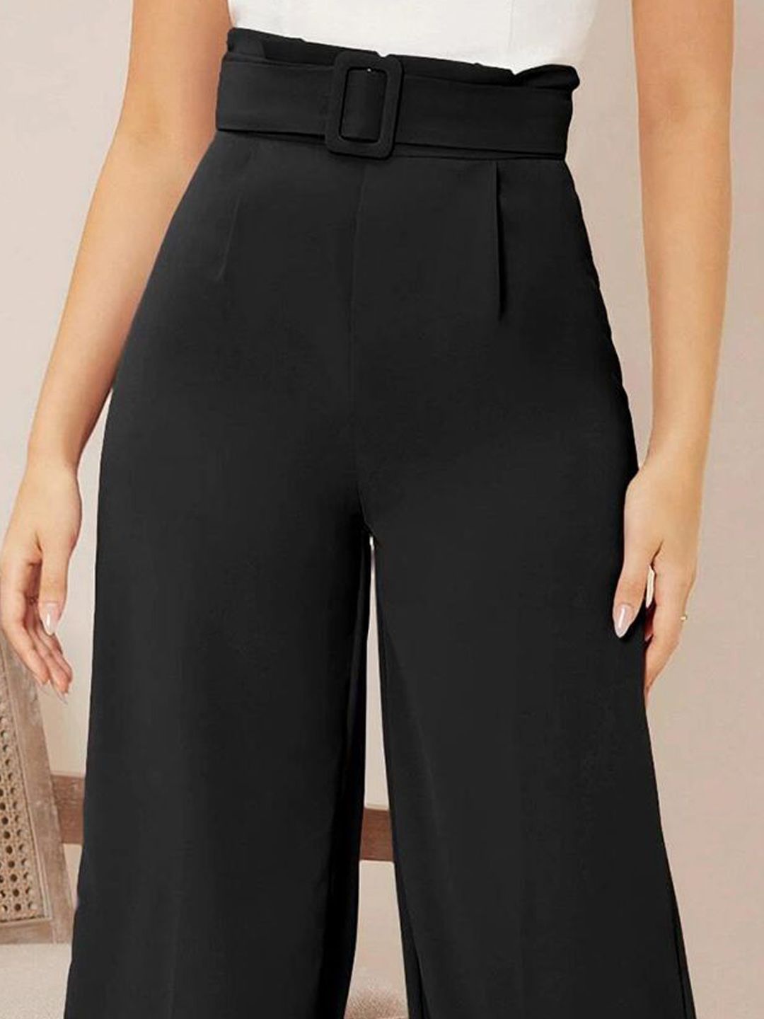 Kotty Women Solid Colourblocked High-Rise Easy Wash Trousers