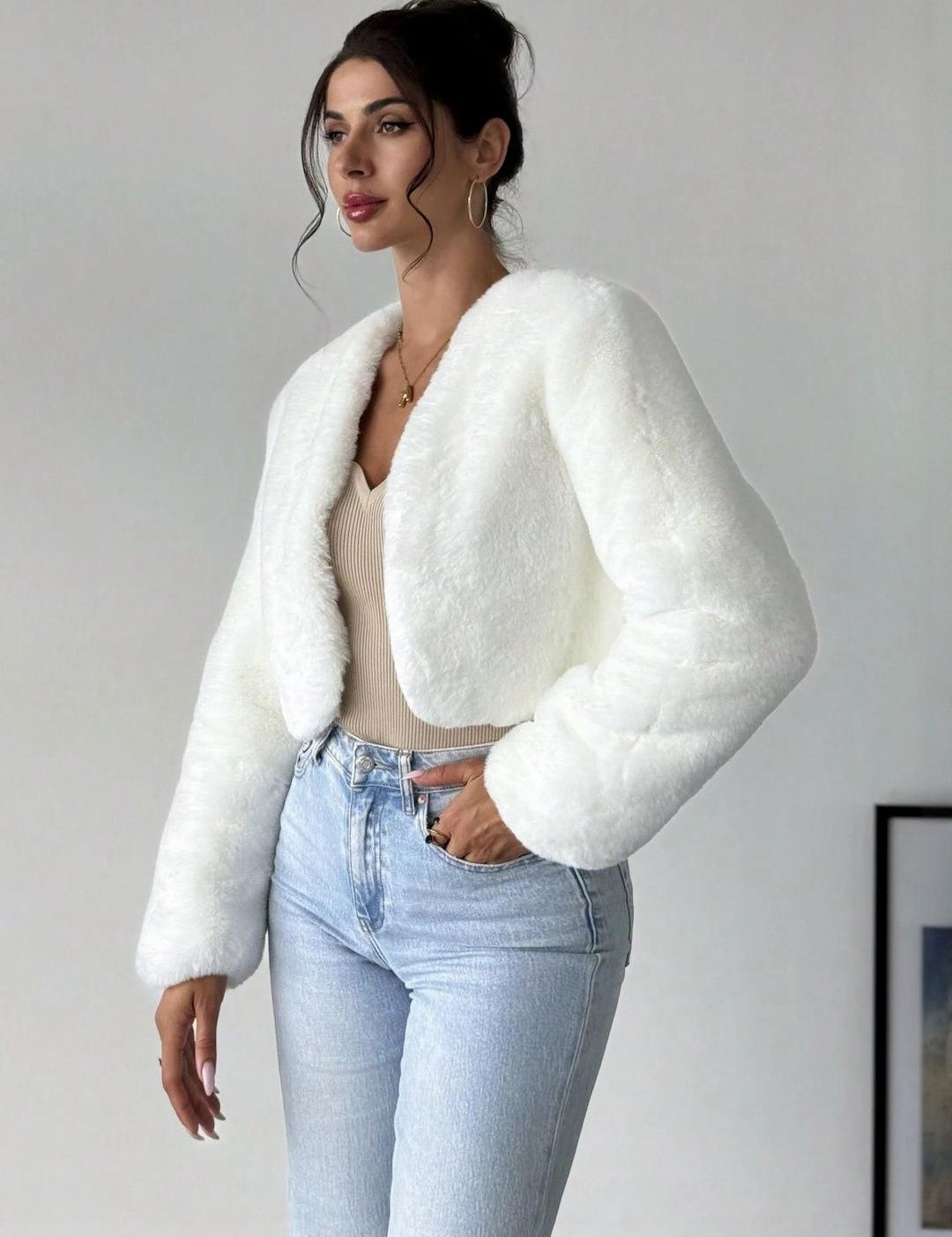 Kotty Women Collarless Self Design Open Front Jacket