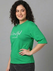 Kotty Women Typography Printed Three-Quarter Sleeves T-shirt