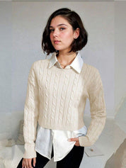 Kotty Women Cotton Self Design Cable Knit Pullover