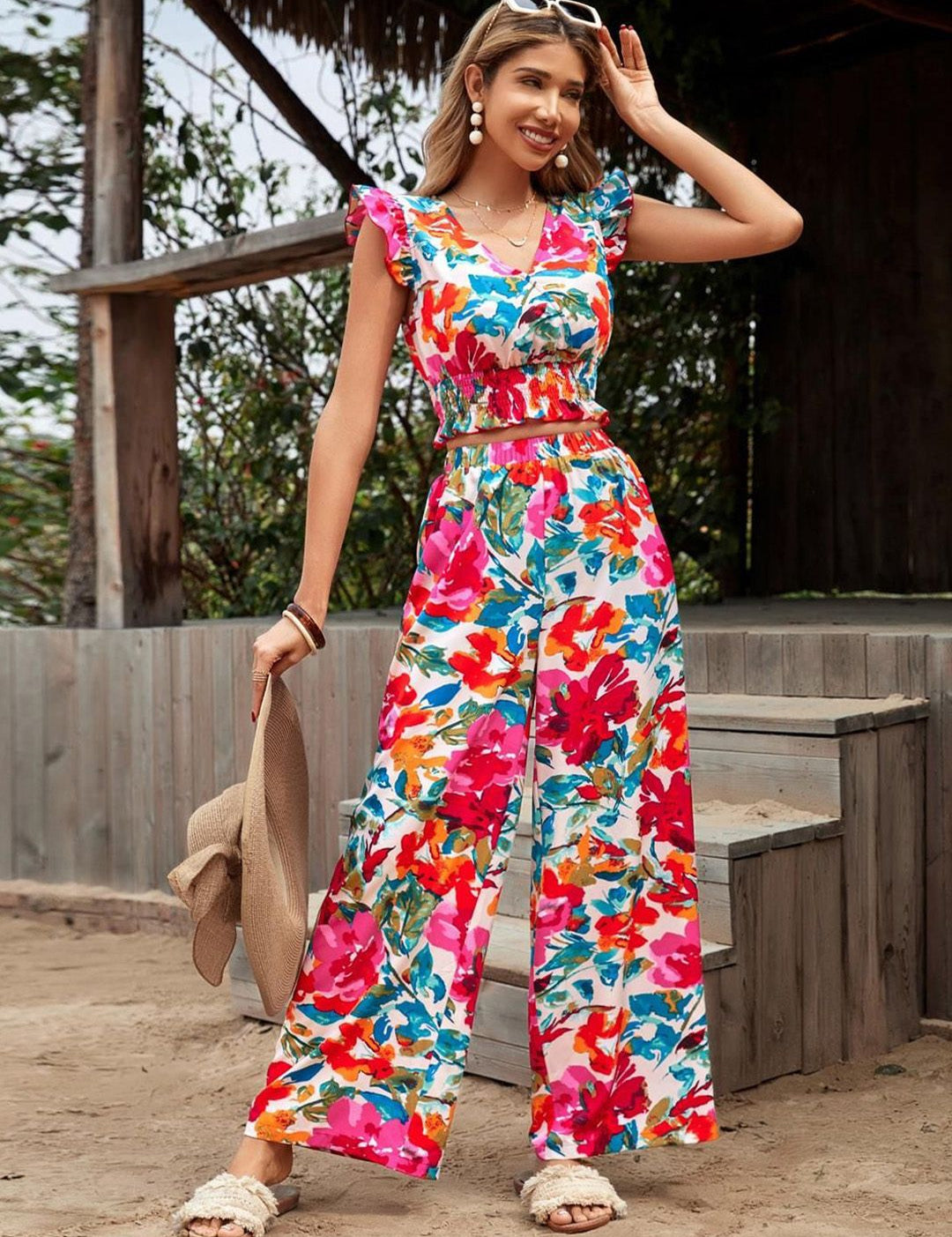 Kotty Floral Printed Top With Trouser 