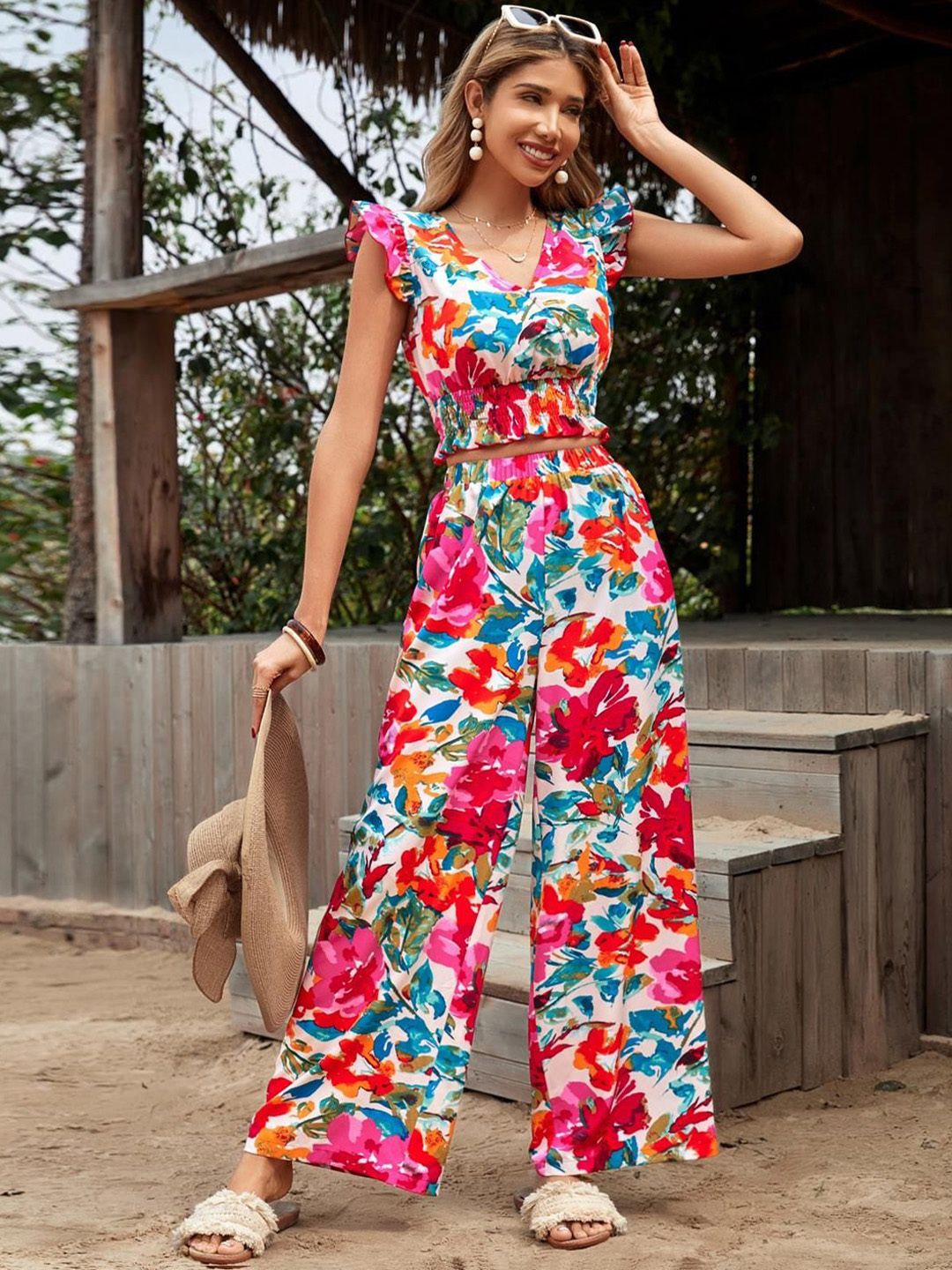 Kotty Floral Printed Top With Trouser 