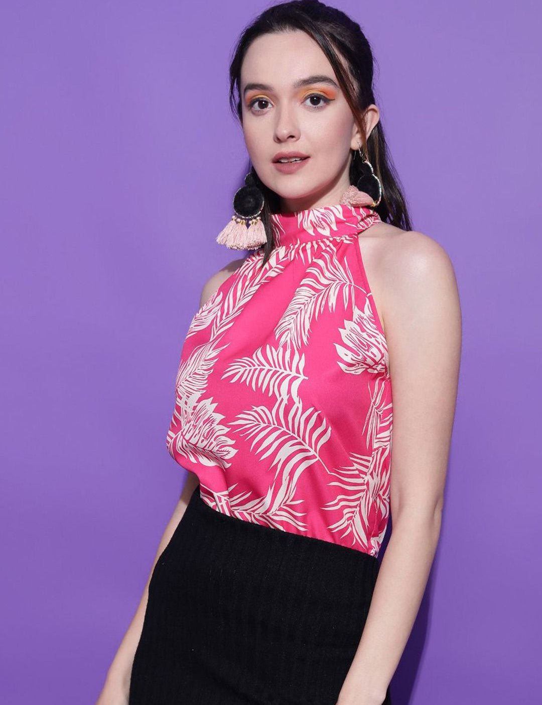 Kotty Women Tropical Printed Halter Neck  Top