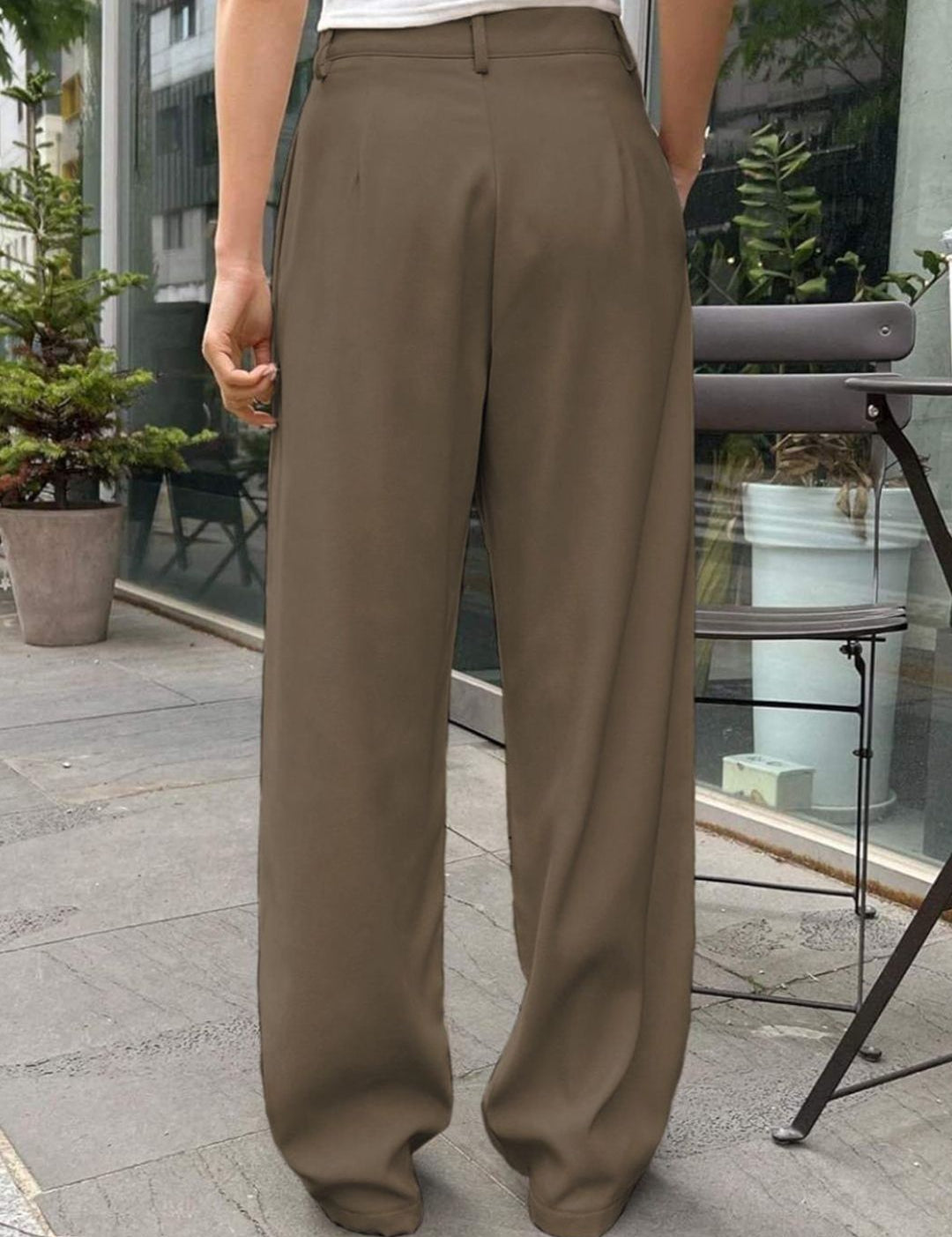 Kotty Women Relaxed Straight Leg Wide Leg High-Rise Pleated Trousers