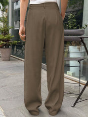 Kotty Women Relaxed Straight Leg Wide Leg High-Rise Pleated Trousers