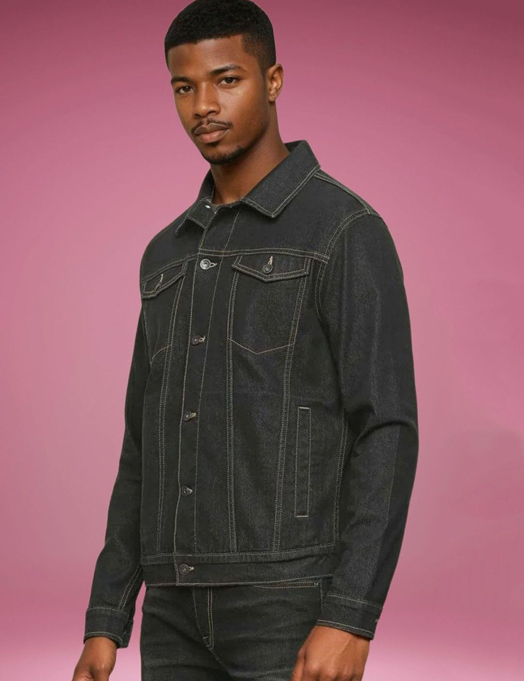 Kotty Men Spread Collar Solid Denim Jacket