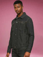 Kotty Men Spread Collar Solid Denim Jacket