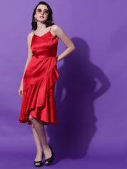 Kotty Women Solid Shoulder Straps Fit & Flare Midi Dress