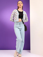 Kotty Women Self Design Crop Cardigan