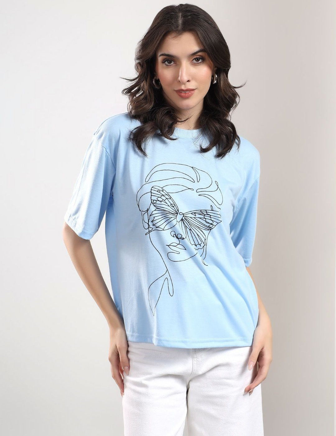 Kotty Abstract Printed Round Neck Cotton T-shirt
