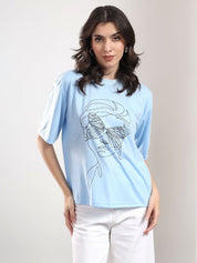 Kotty Abstract Printed Round Neck Cotton T-shirt