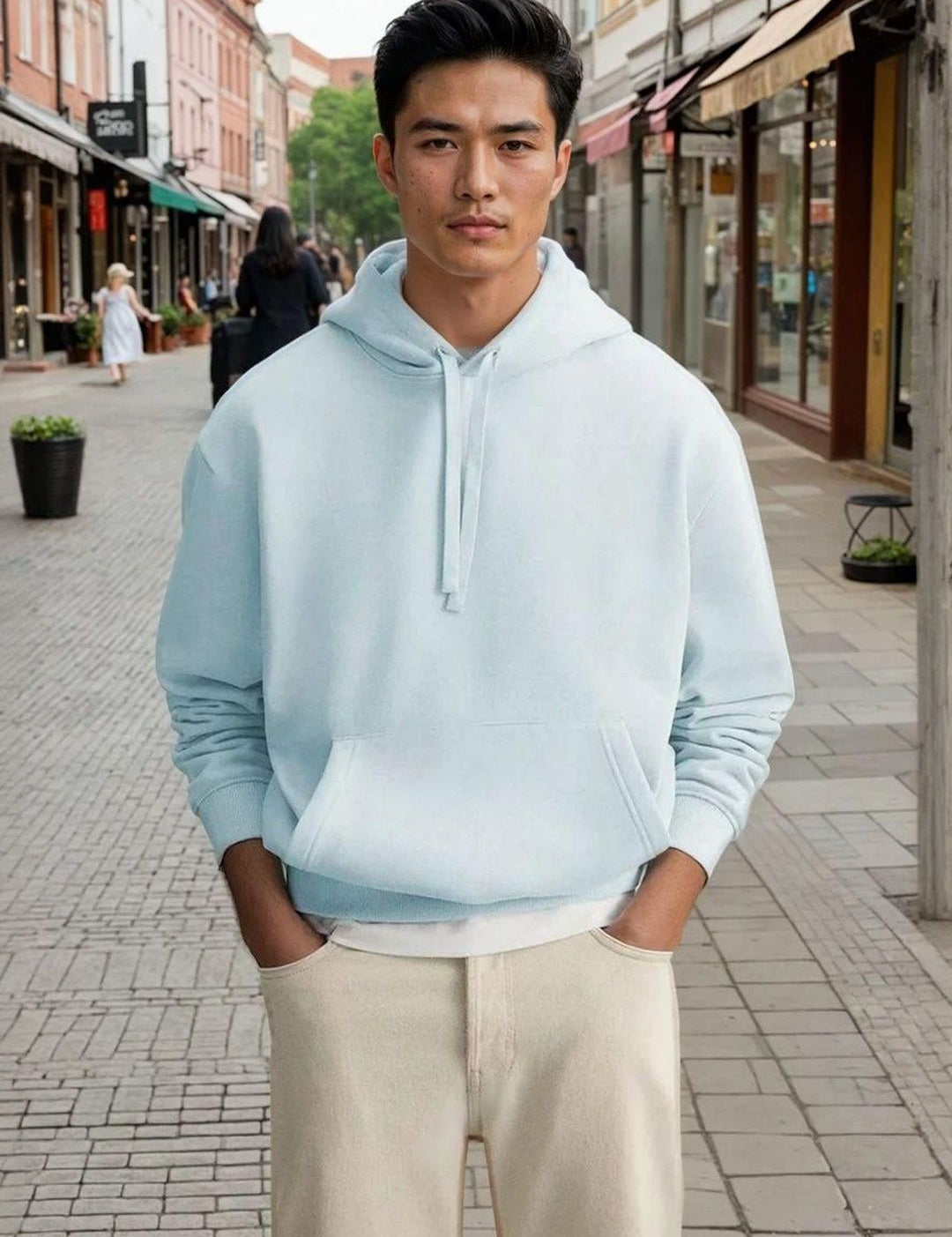 Kotty Men Hooded Solid Ribbed Cotton Pullover Sweatshirt