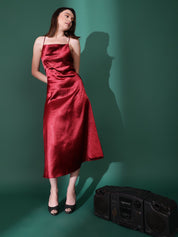 Kotty Cowl Neck Satin A-Line Midi Dress