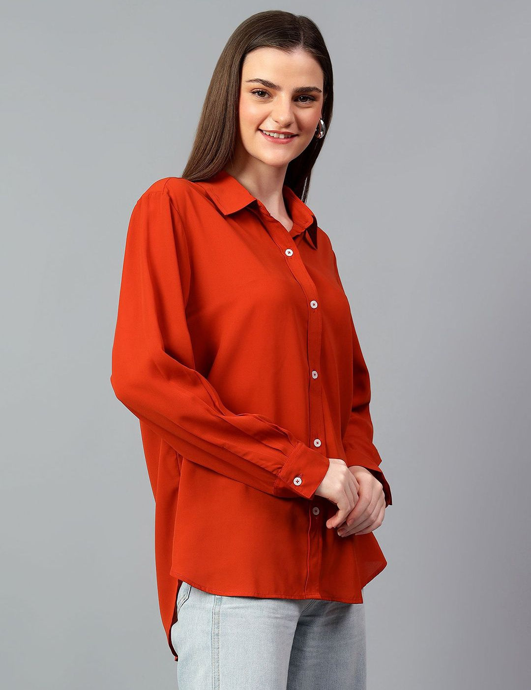 Kotty Women Comfort Spread Collar Solid Oversized Casual Shirt
