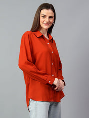 Kotty Women Comfort Spread Collar Solid Oversized Casual Shirt