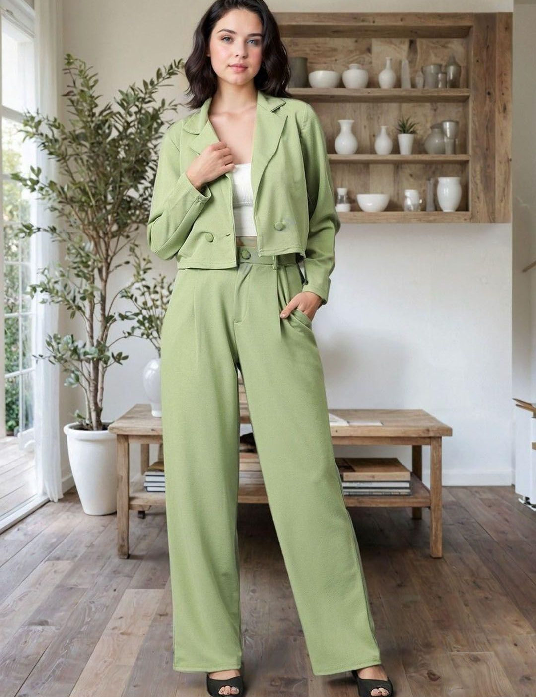 Kotty Lapel Collar Long Sleeves Coat With Trouser 