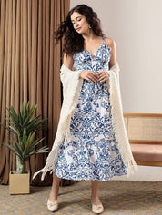 Kotty Women Ethnic Motifs Printed Cotton Fit & Flare Midi Dress