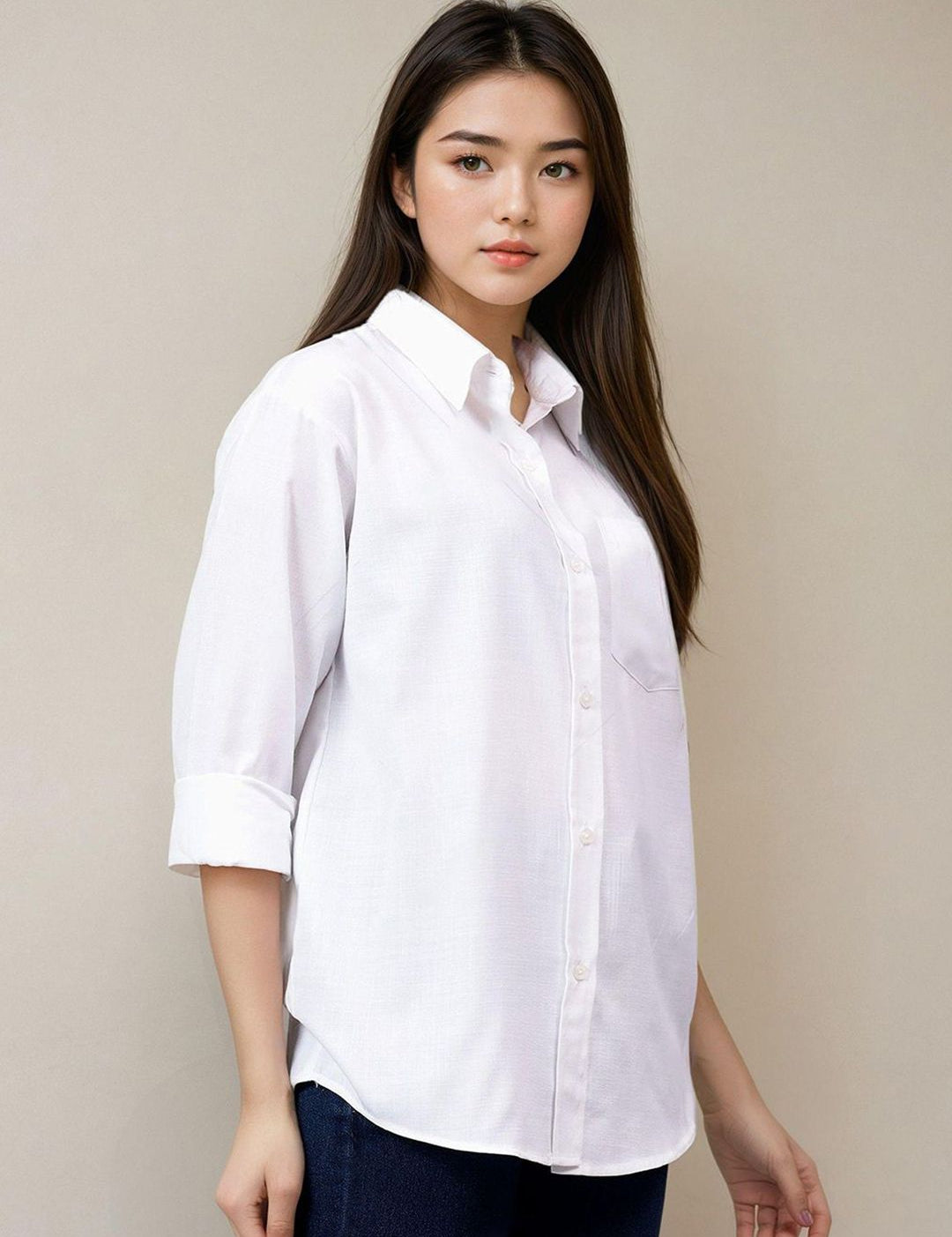 Kotty Women Spread Collar Solid Cotton Relaxed Fit Casual Shirt