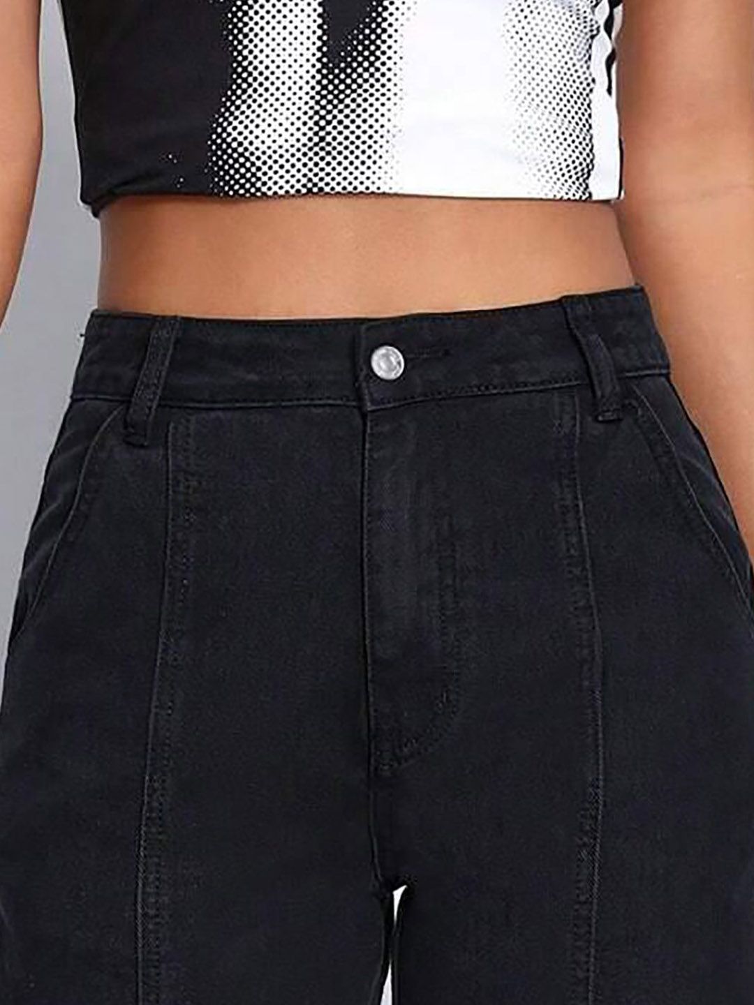 Kotty Women Black Cotton Straight Fit High-Rise Stretchable Jeans