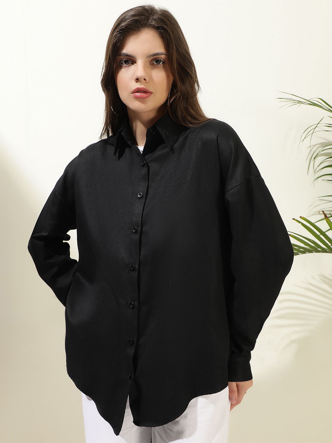 Kotty Women Comfort Spread Collar Solid Cotton Oversized Casual Shirt