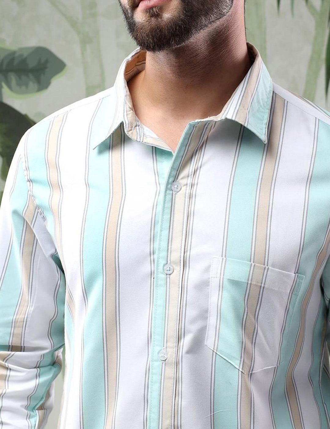 Kotty Men Spread Collar Vertical Striped Casual Shirt