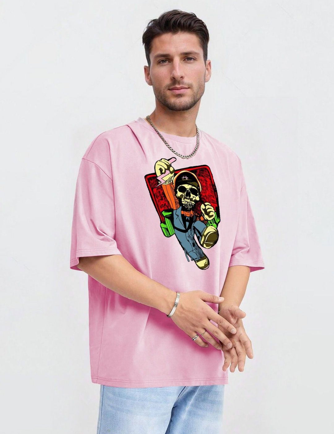 Kotty Men Graphic Printed Round Neck Cotton Oversized T-Shirt