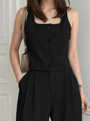 Kotty Black Square Neck Sleeveless Top With Skirt 