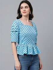 Kotty Top Indigo Blue Women's Square Three-Quarter-Sleeve Fashion