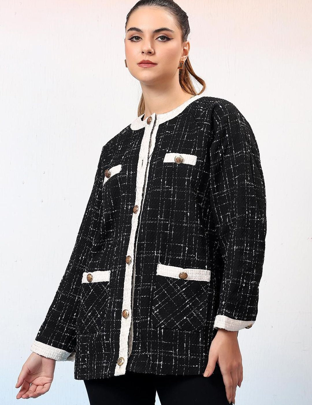 Kotty Women Mandarin Collar Single-Breasted Overcoat