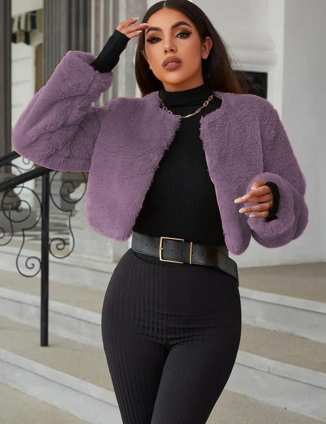 Kotty Women Collarless Self Design Open Front Jacket