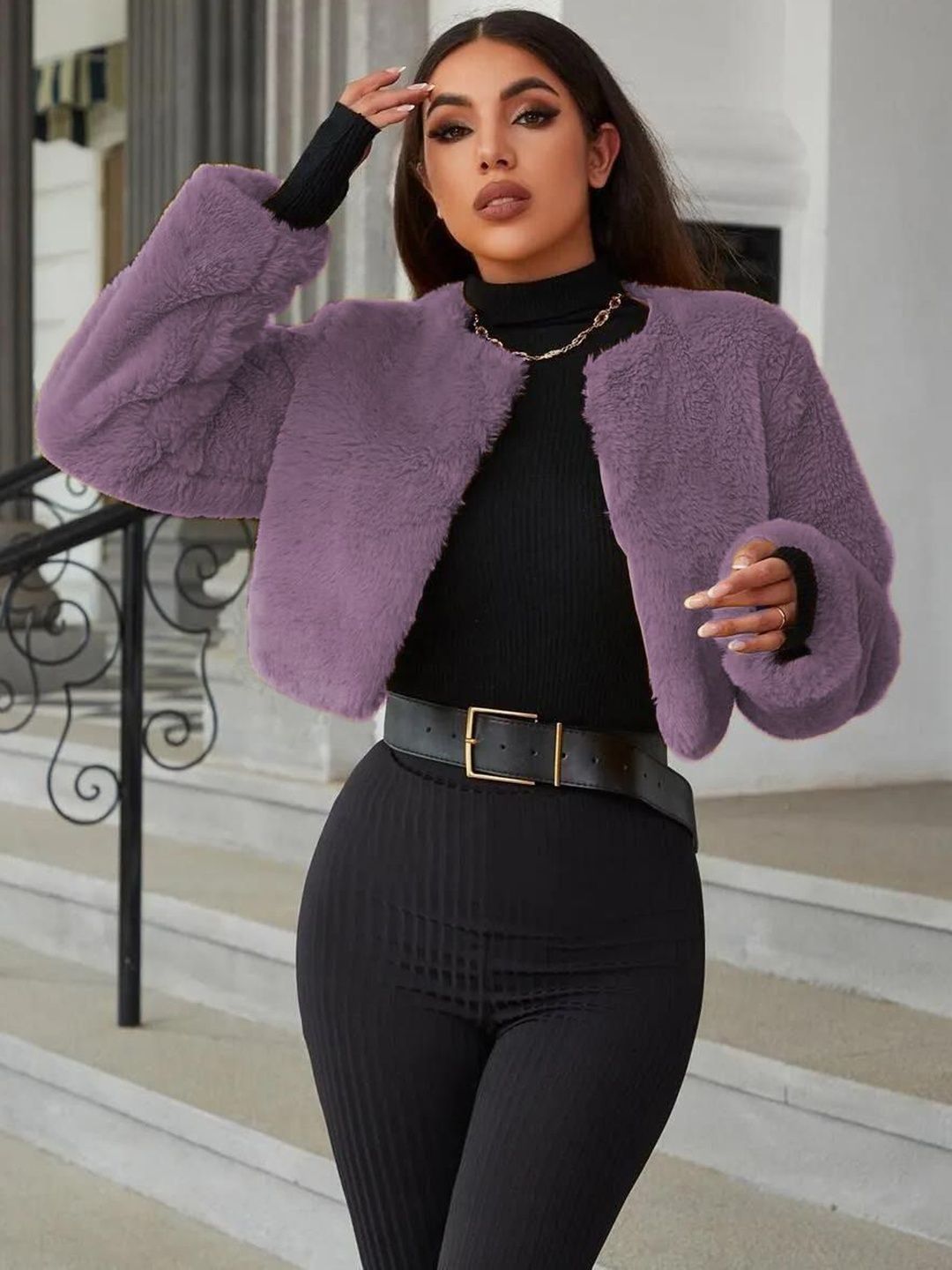 Kotty Women Collarless Self Design Open Front Jacket