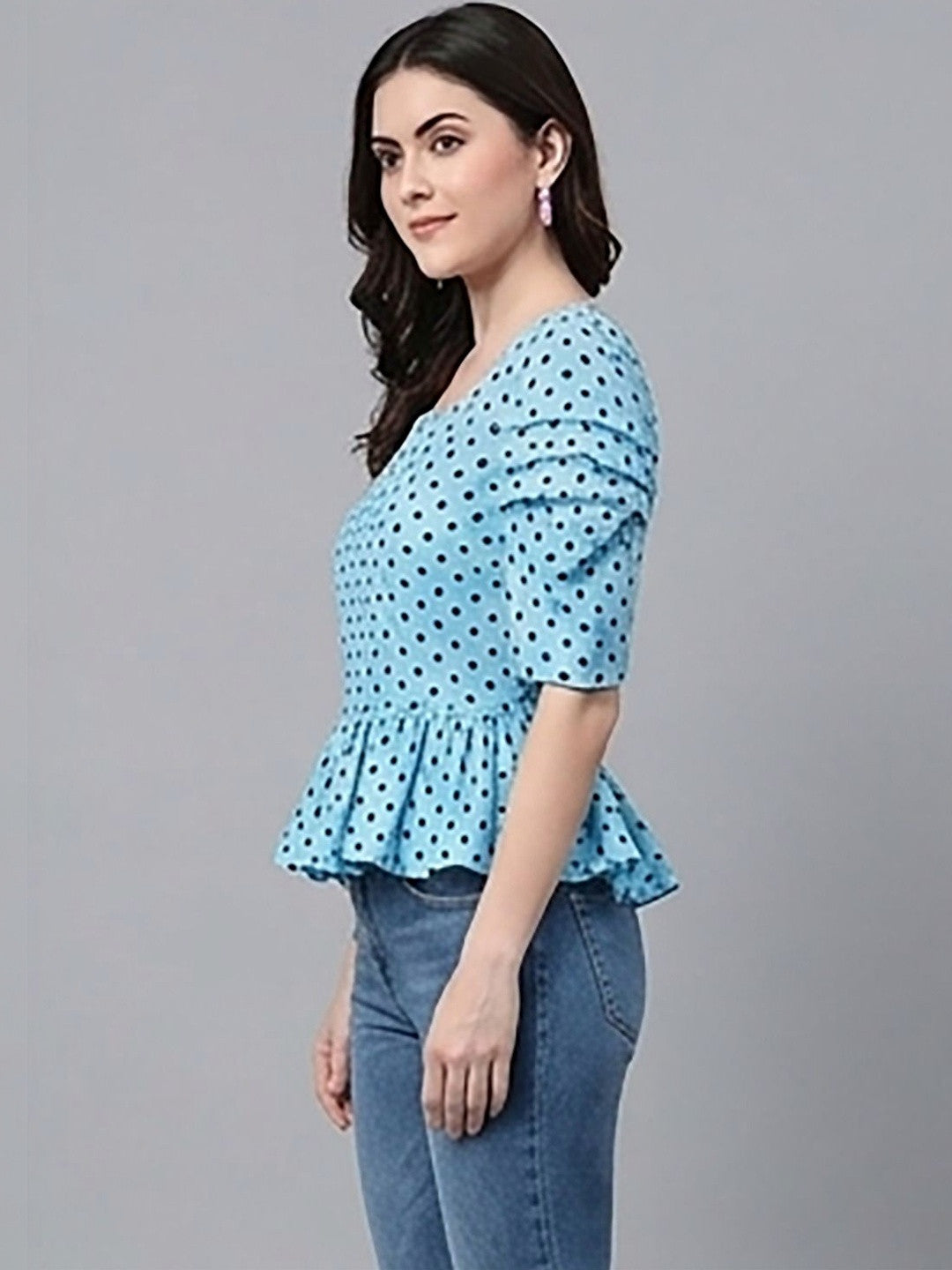 Kotty Top Indigo Blue Women's Square Three-Quarter-Sleeve Fashion