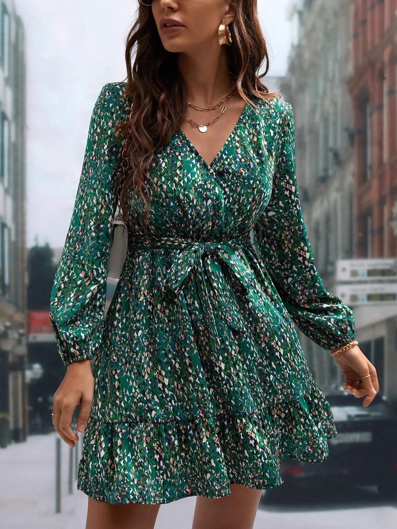 Kotty Animal Print Puff Sleeve Crepe Fit & Flare Dress