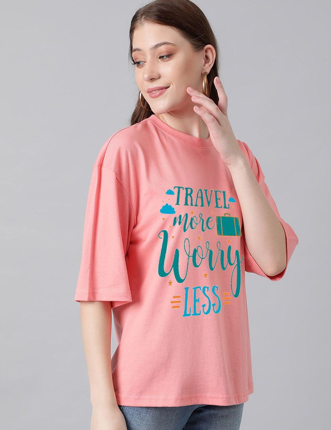 Kotty Women Typography Printed Drop-Shoulder Sleeves Regular Oversized Cotton T-shirt