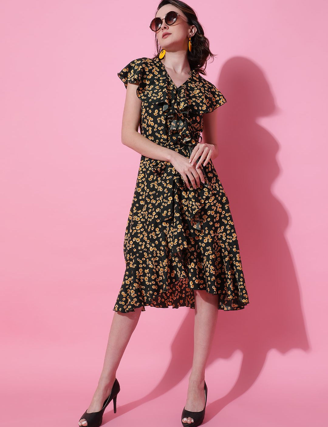 Kotty Print Crepe Fit & Flare Women Midi Dress