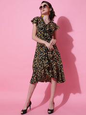 Kotty Print Crepe Fit & Flare Women Midi Dress