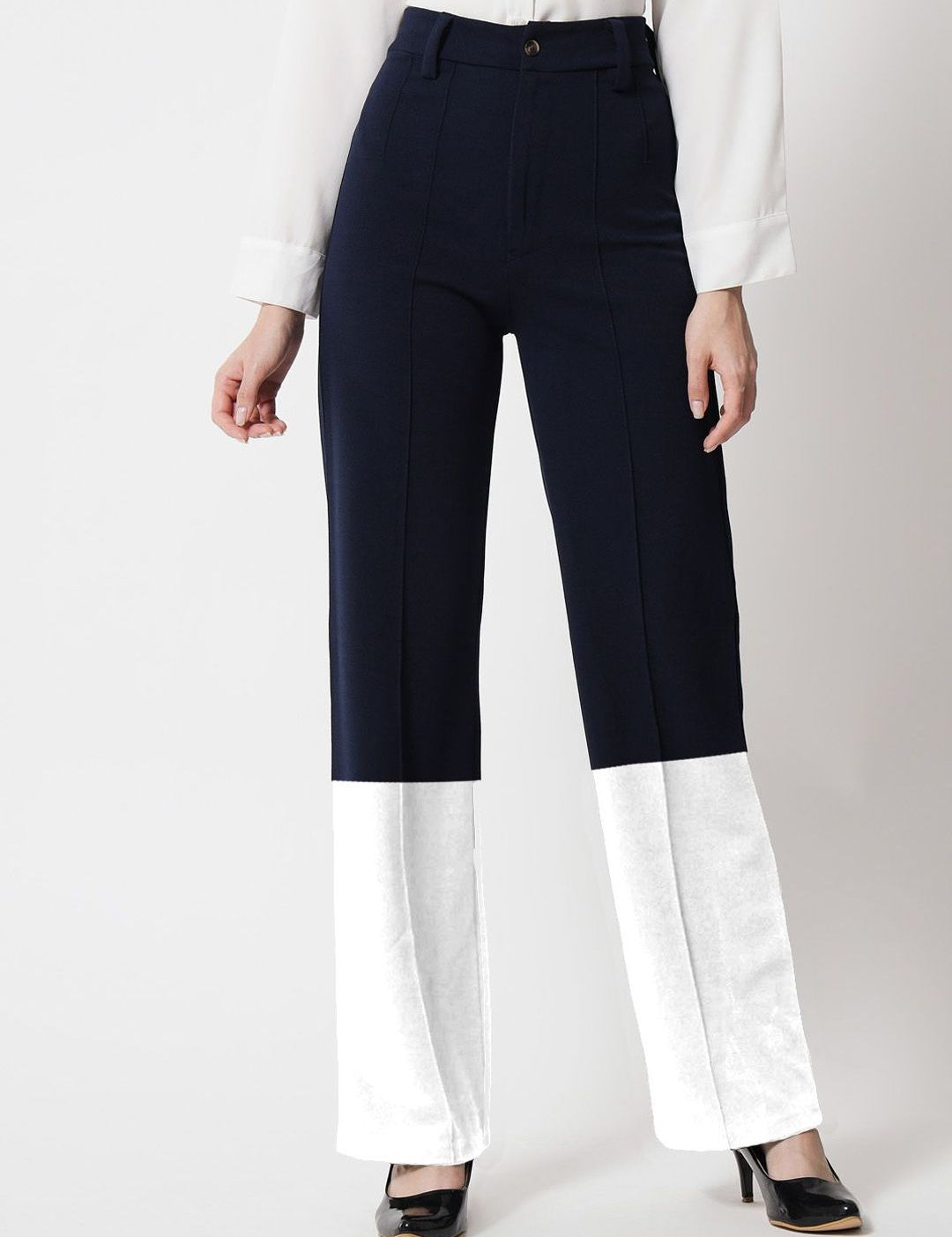 Kotty Women Colourblocked  Regular Fit High-Rise Easy Wash Flat-Front Trousers