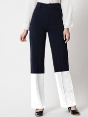 Kotty Women Colourblocked  Regular Fit High-Rise Easy Wash Flat-Front Trousers