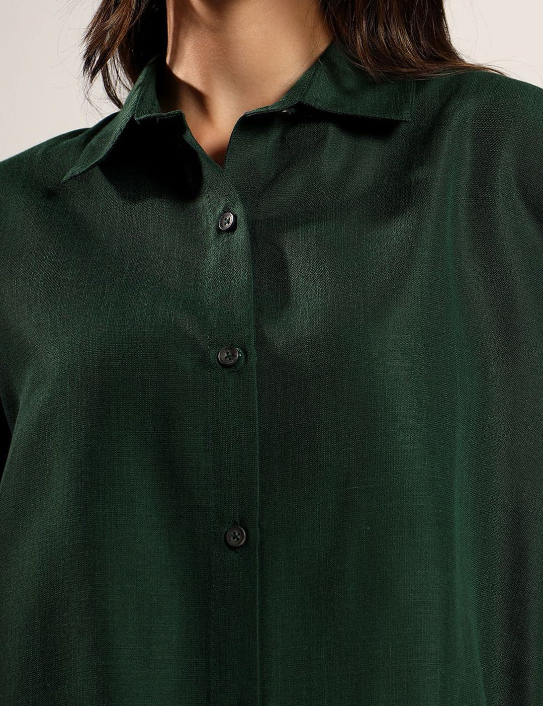 Kotty Women Relaxed Fit Solid Spread Collar Cotton Casual Shirt
