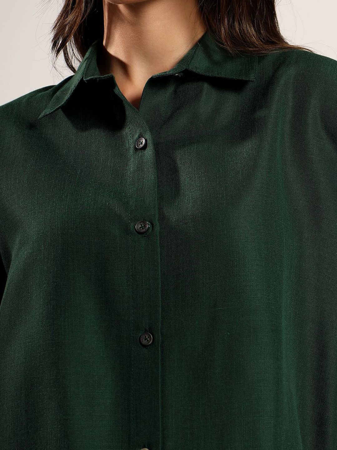 Kotty Women Relaxed Fit Solid Spread Collar Cotton Casual Shirt