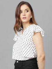 Kotty Polka Dot Print Flutter Sleeve Crepe Top