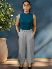 Kotty Women Solid  High-Rise Wide Leg Easy Wash Pleated Formal Trousers