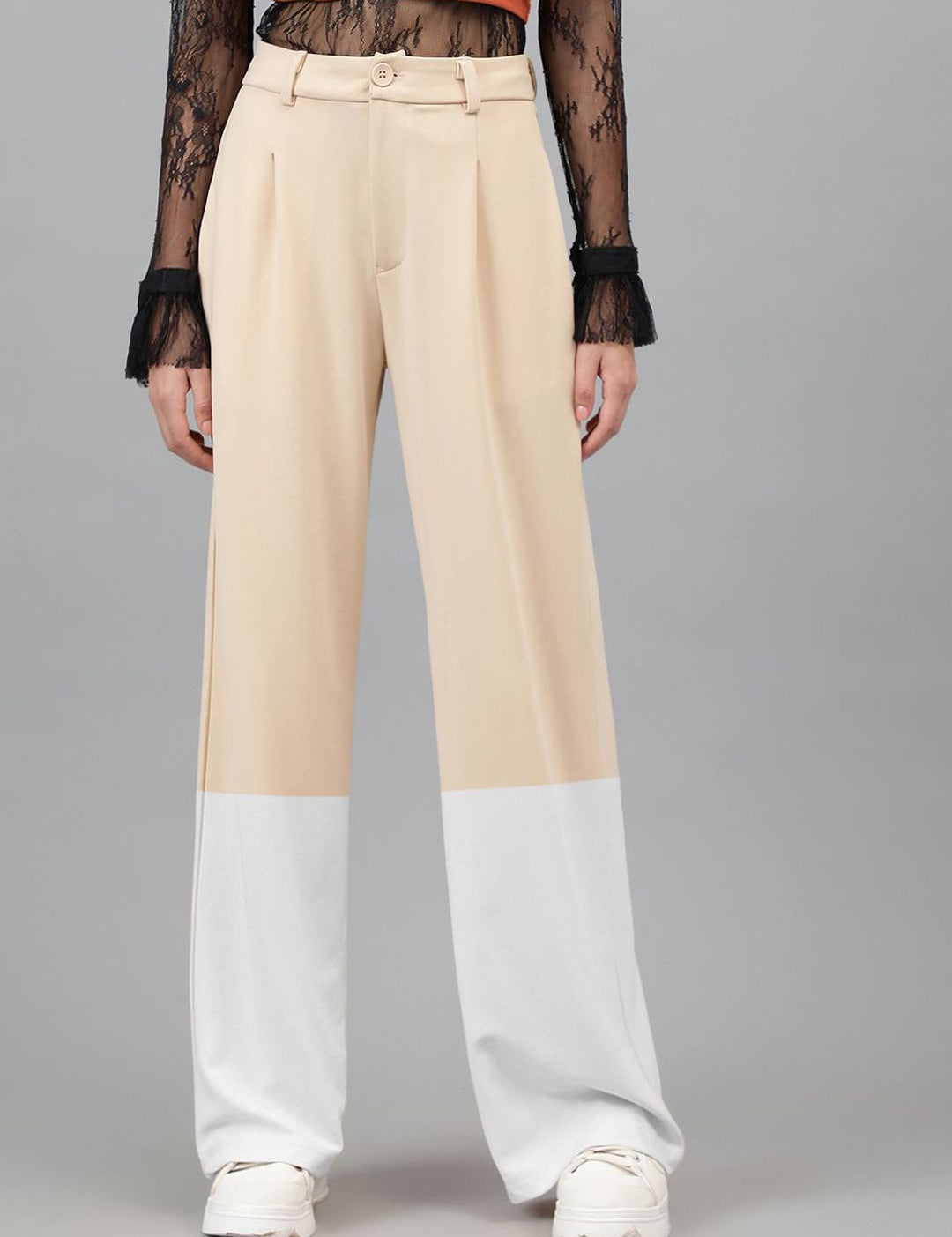 Kotty Women Colourblocked High-Rise Regular Fit Trousers