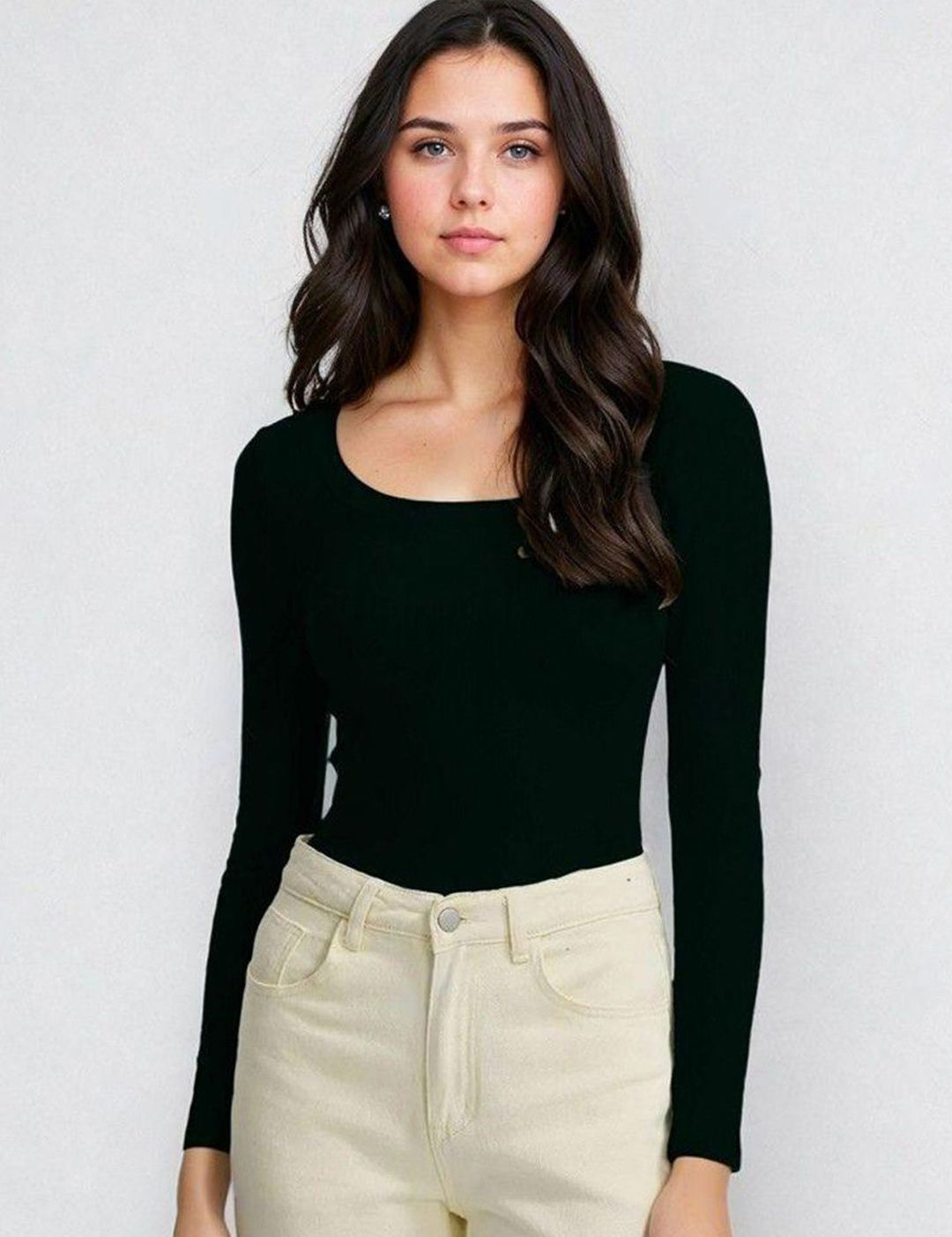 Kotty Black and Navy Blue Scoop Neck T-Shirt with Trousers