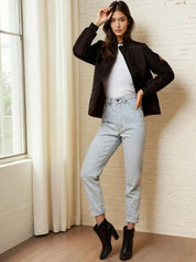 Kotty Women Stand Collar Solid Lightweight Puffer Jacket